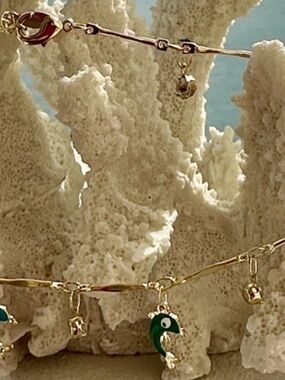 Ankle bracelet 18k Gold overlay with assorted Dolphin Charms